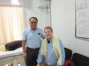 Dr. Rajan Pradhan (L), Head Ophthalmologist at the Hans Foundation Eye Hospital, with Scott Hamilton, President of Dooley Intermed International. 