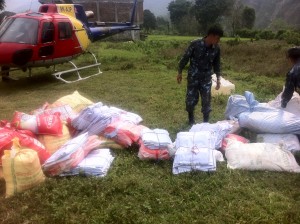 Loading emergency supplies on the helicopter